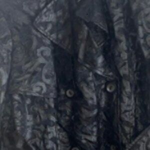 Women’s Black Patterned Trench Coat L Double Breasted Belted NWT - A137